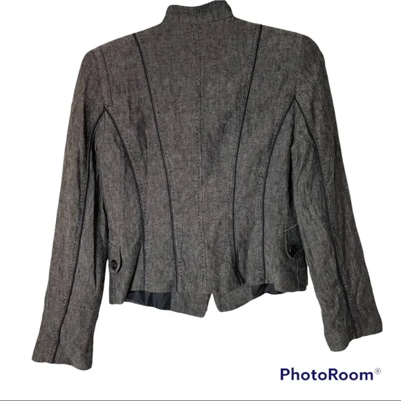 H&M Women’s 100% Linen Blazer Button Front  2 Front Pockets Finely Detailed - Picture 2 of 6